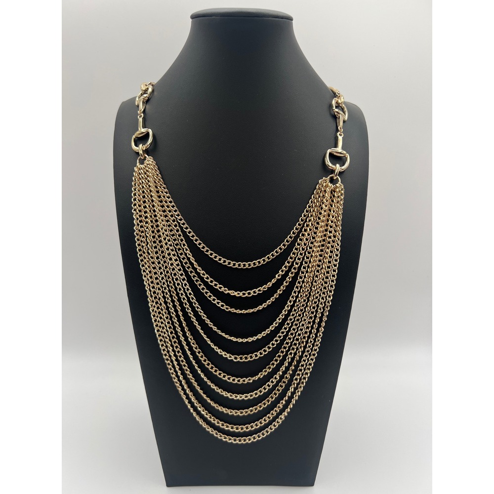 Punch Gold Tone Multi Strand Layered Bib Statement Necklace Horsebit Detail NWT